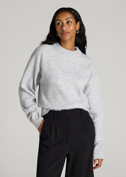 American Tall Women Relaxed Crewneck Wool Blend Sweater for Tall Women in Grey Mix