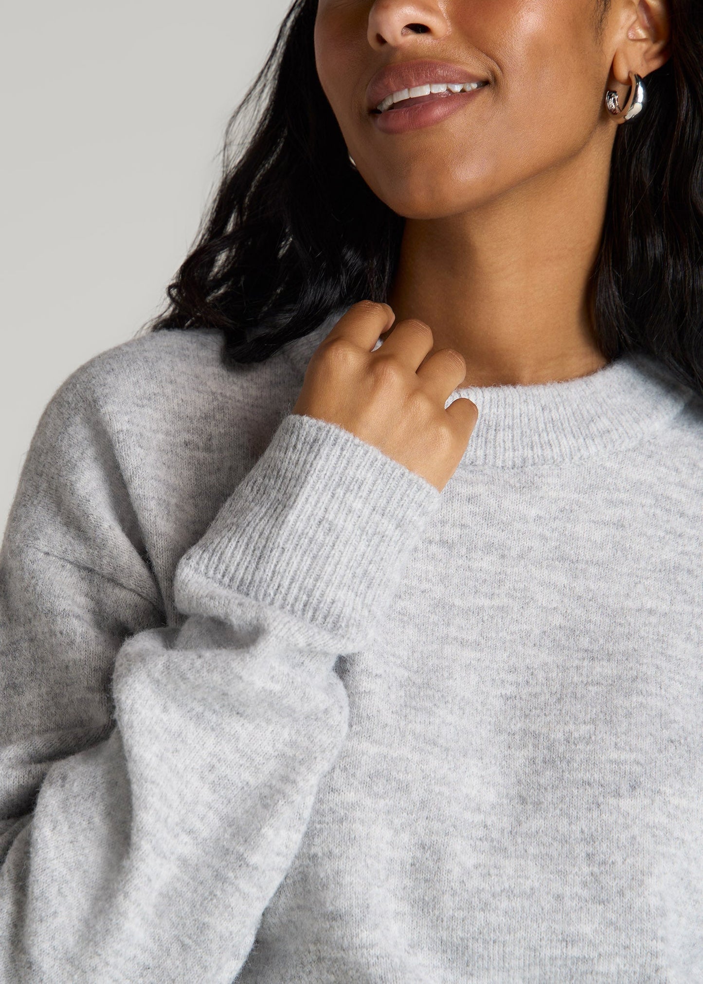 American Tall Women Relaxed Crewneck Wool Blend Sweater for Tall Women in Grey Mix