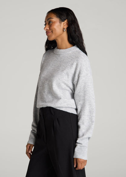 American Tall Women Relaxed Crewneck Wool Blend Sweater for Tall Women in Grey Mix