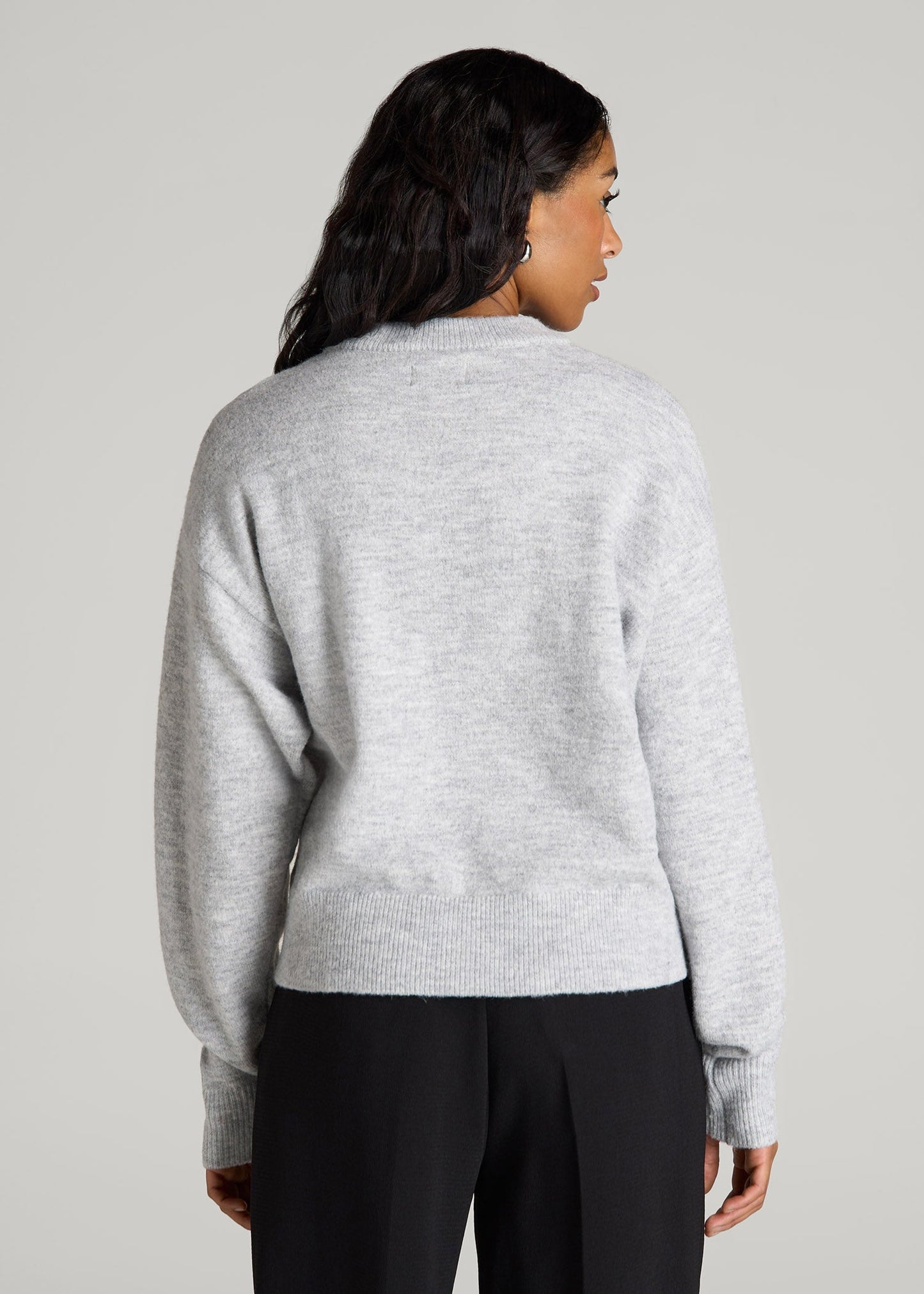 American Tall Women Relaxed Crewneck Wool Blend Sweater for Tall Women in Grey Mix