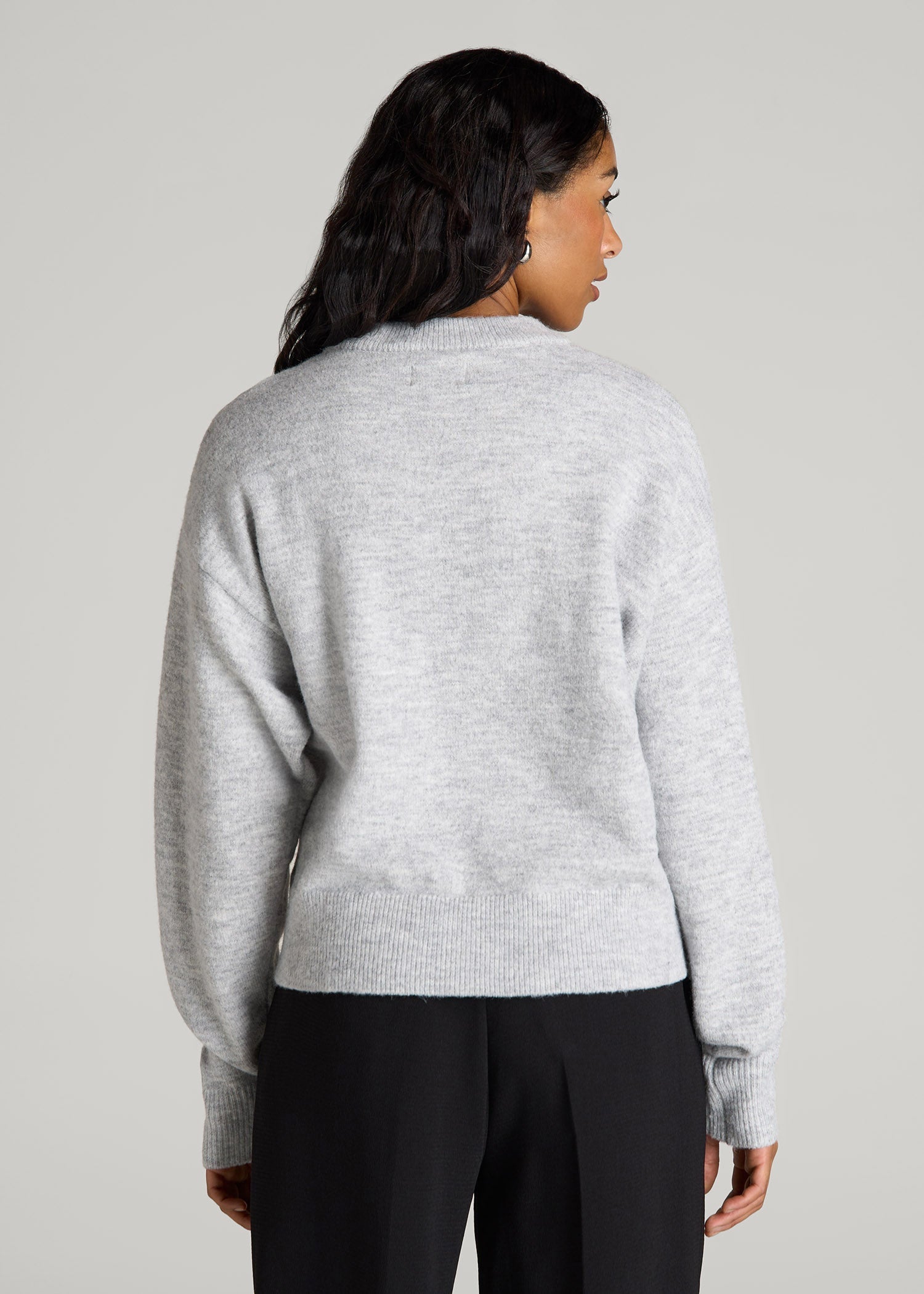 American Tall Women Relaxed Crewneck Wool Blend Sweater for Tall Women in Grey Mix