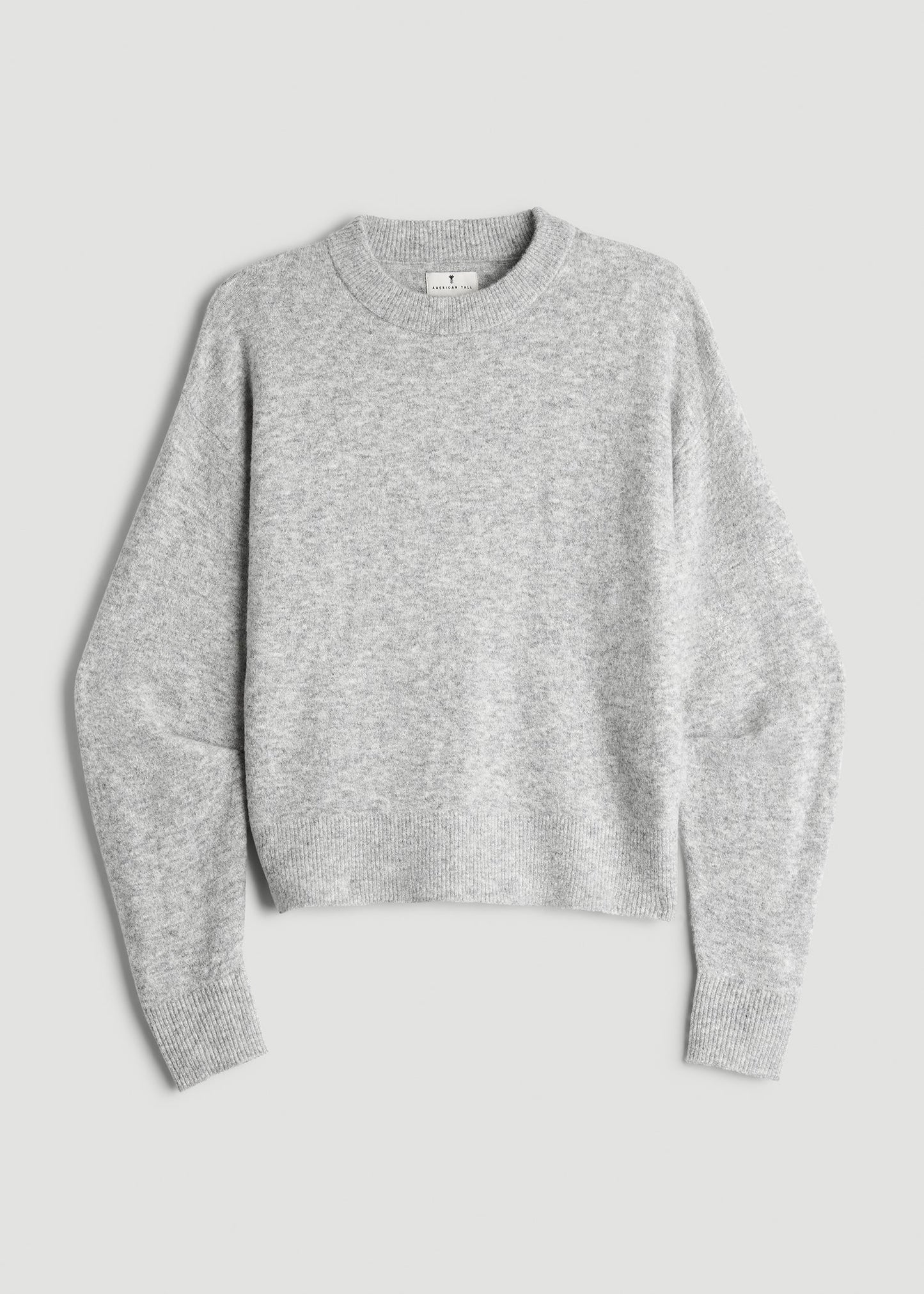 American Tall Women Relaxed Crewneck Wool Blend Sweater for Tall Women in Grey Mix