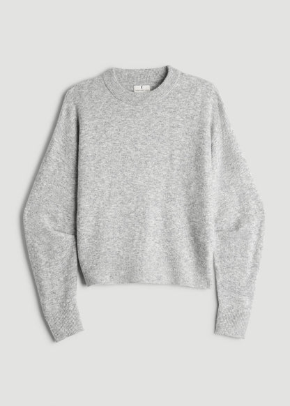 American Tall Women Relaxed Crewneck Wool Blend Sweater for Tall Women in Grey Mix