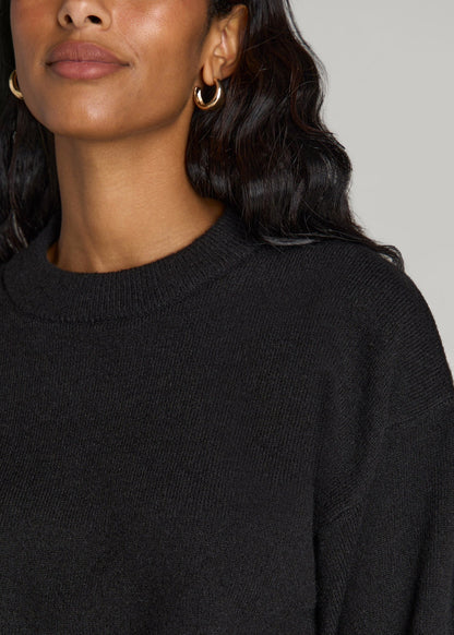 American Tall Women Relaxed Crewneck Wool Blend Sweater for Tall Women in Black
