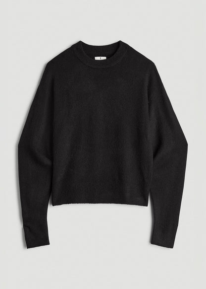 American Tall Women Relaxed Crewneck Wool Blend Sweater for Tall Women in Black