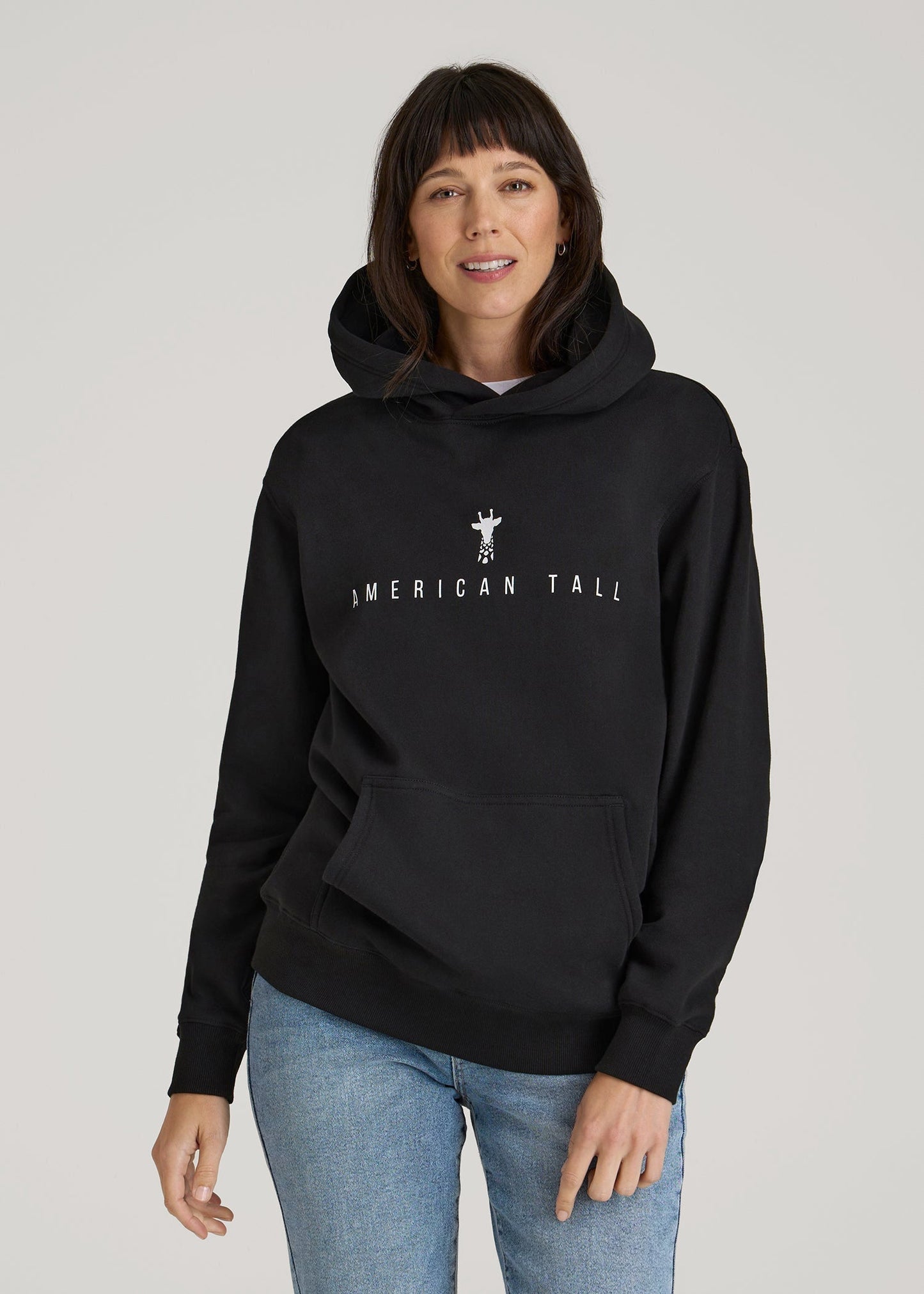 American Tall Women Logo Hoodie for Tall Women in Black
