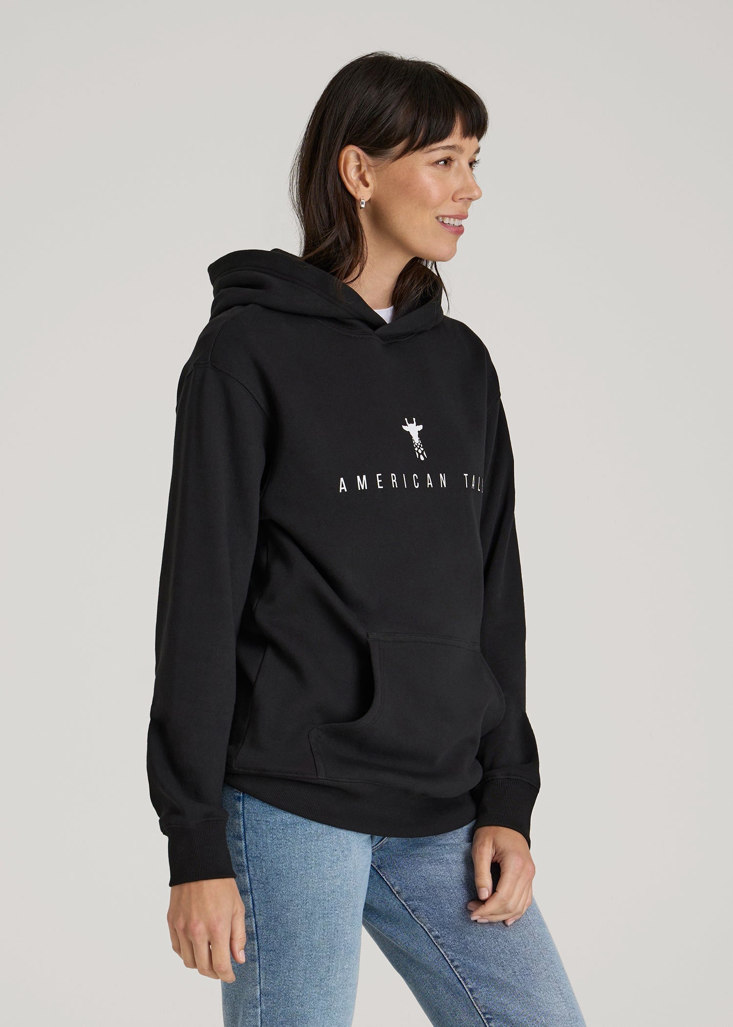 American Tall Women Logo Hoodie for Tall Women in Black