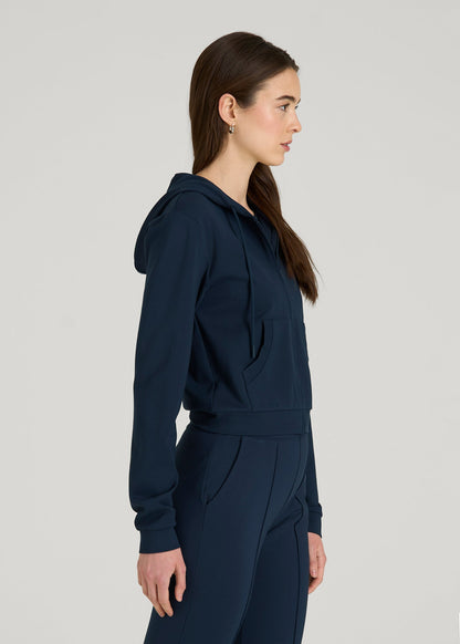 American Tall Women Soft Flex Ponte Cropped Hoodie for Tall Women in Navy