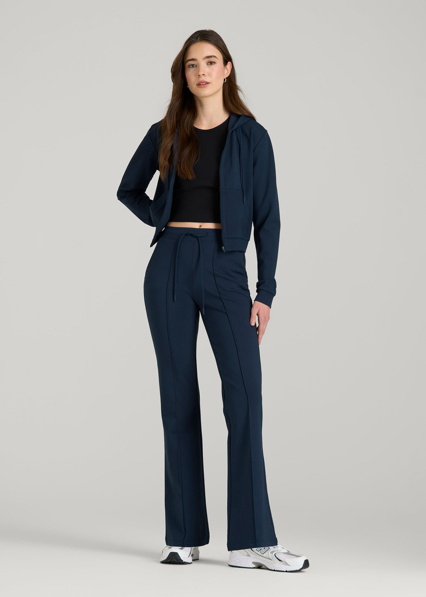 American Tall Women Soft Flex Ponte Cropped Hoodie for Tall Women in Navy