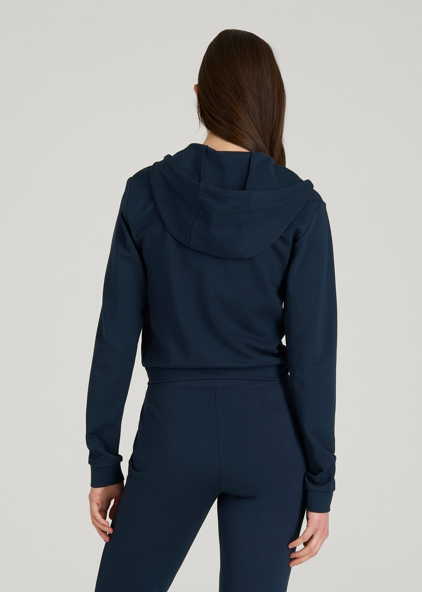 American Tall Women Soft Flex Ponte Cropped Hoodie for Tall Women in Navy
