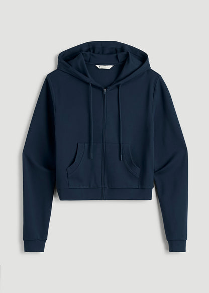 American Tall Women Soft Flex Ponte Cropped Hoodie for Tall Women in Navy