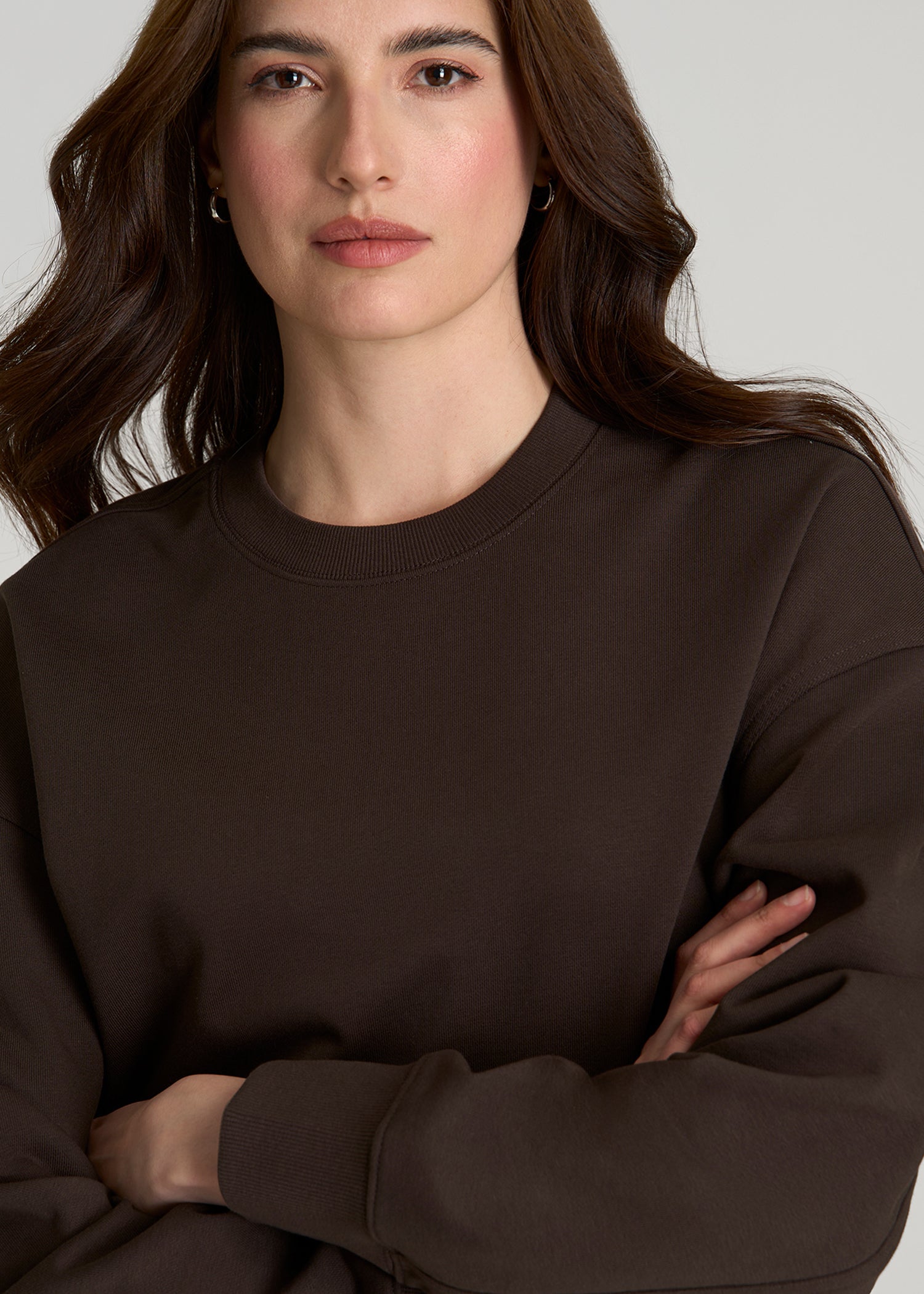 American Tall Women Everyday Terry Cropped Crew for Tall Women in Espresso