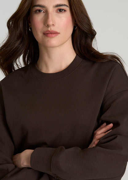 American Tall Women Everyday Terry Cropped Crew for Tall Women in Espresso