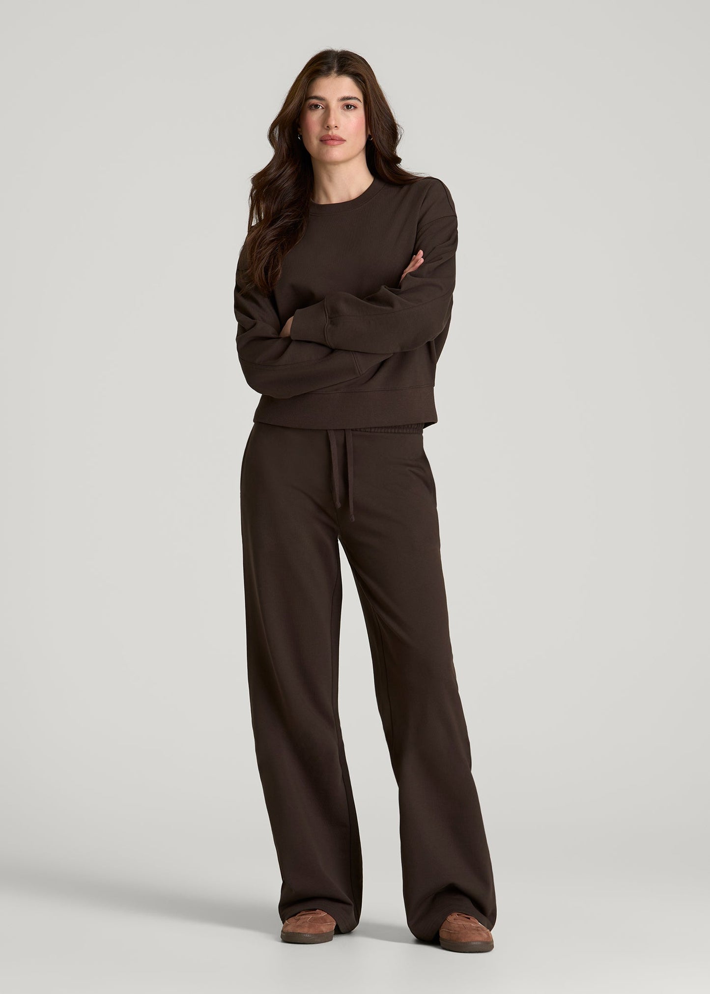 American Tall Women Everyday Terry Cropped Crew for Tall Women in Espresso