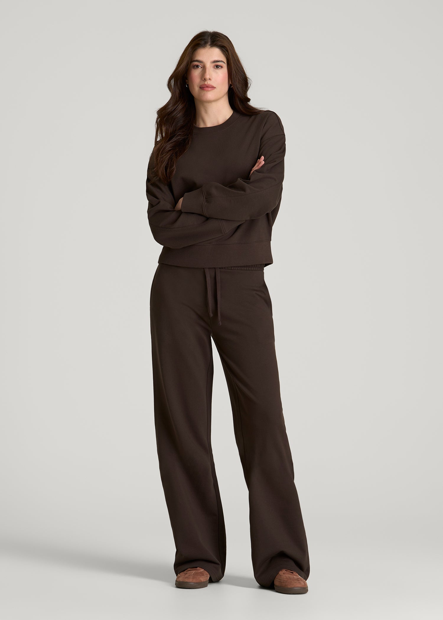 American Tall Women Everyday Terry Cropped Crew for Tall Women in Espresso