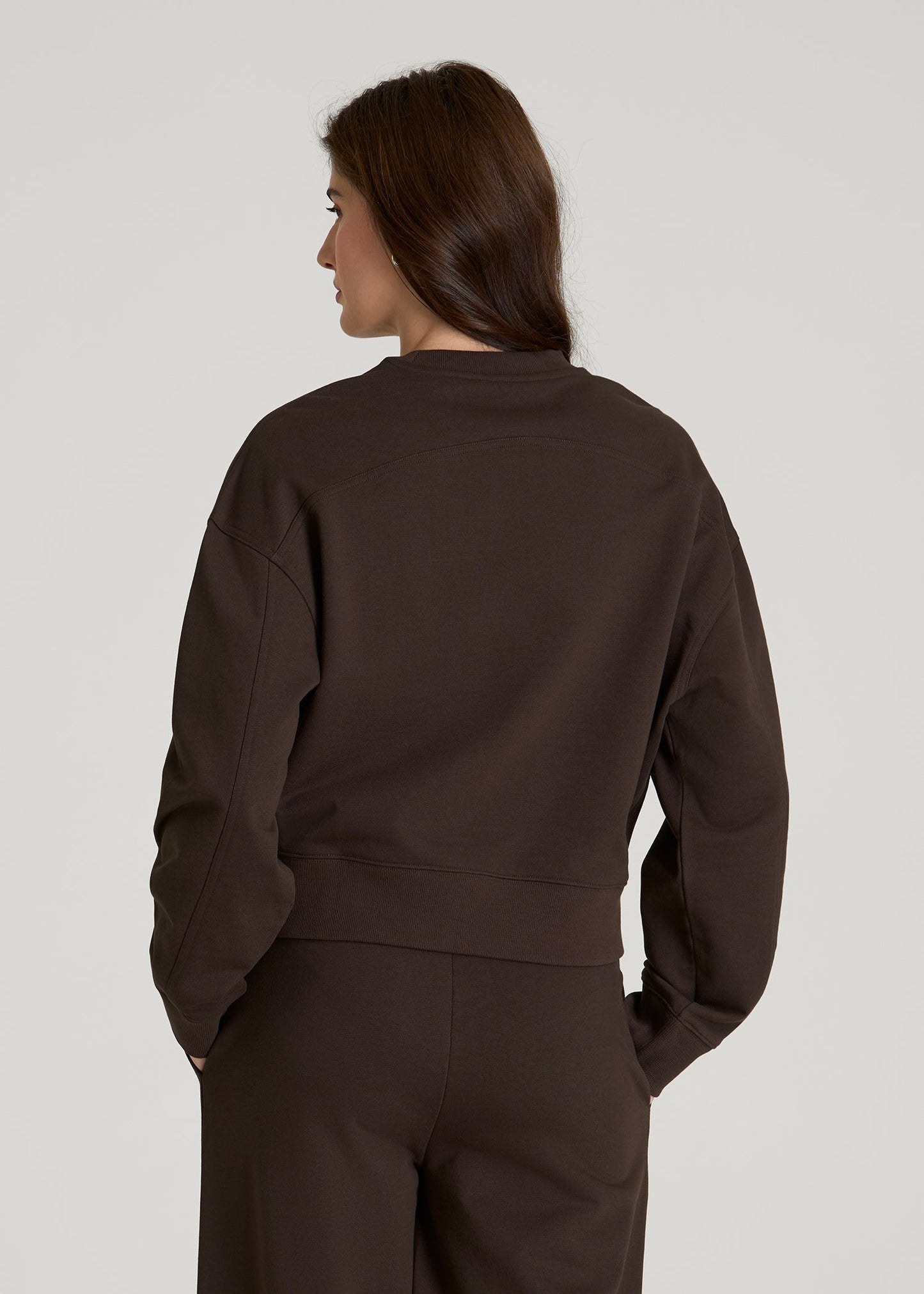 American Tall Women Everyday Terry Cropped Crew for Tall Women in Espresso
