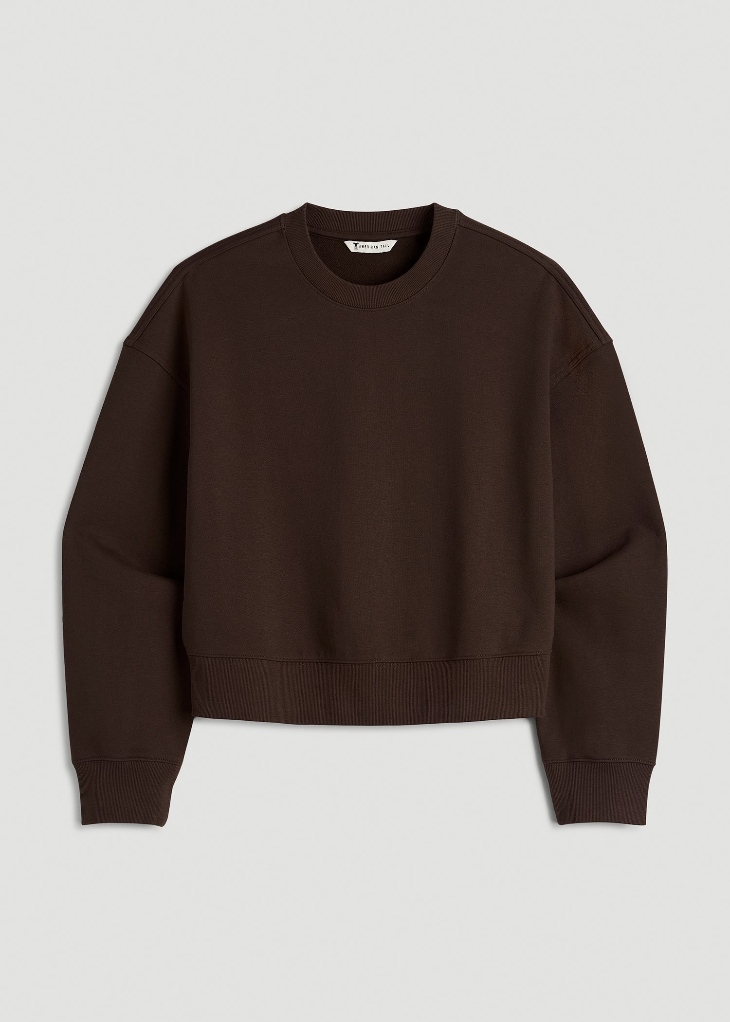 American Tall Women Everyday Terry Cropped Crew for Tall Women in Espresso