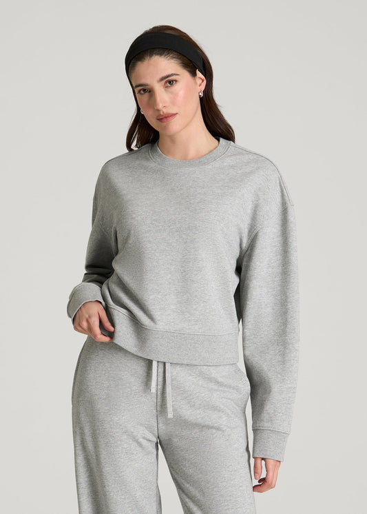 American Tall Women Everyday Terry Cropped Crew for Tall Women in Grey Mix