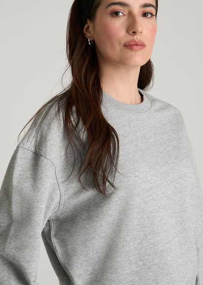 American Tall Women Everyday Terry Cropped Crew for Tall Women in Grey Mix