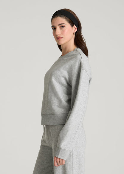 American Tall Women Everyday Terry Cropped Crew for Tall Women in Grey Mix