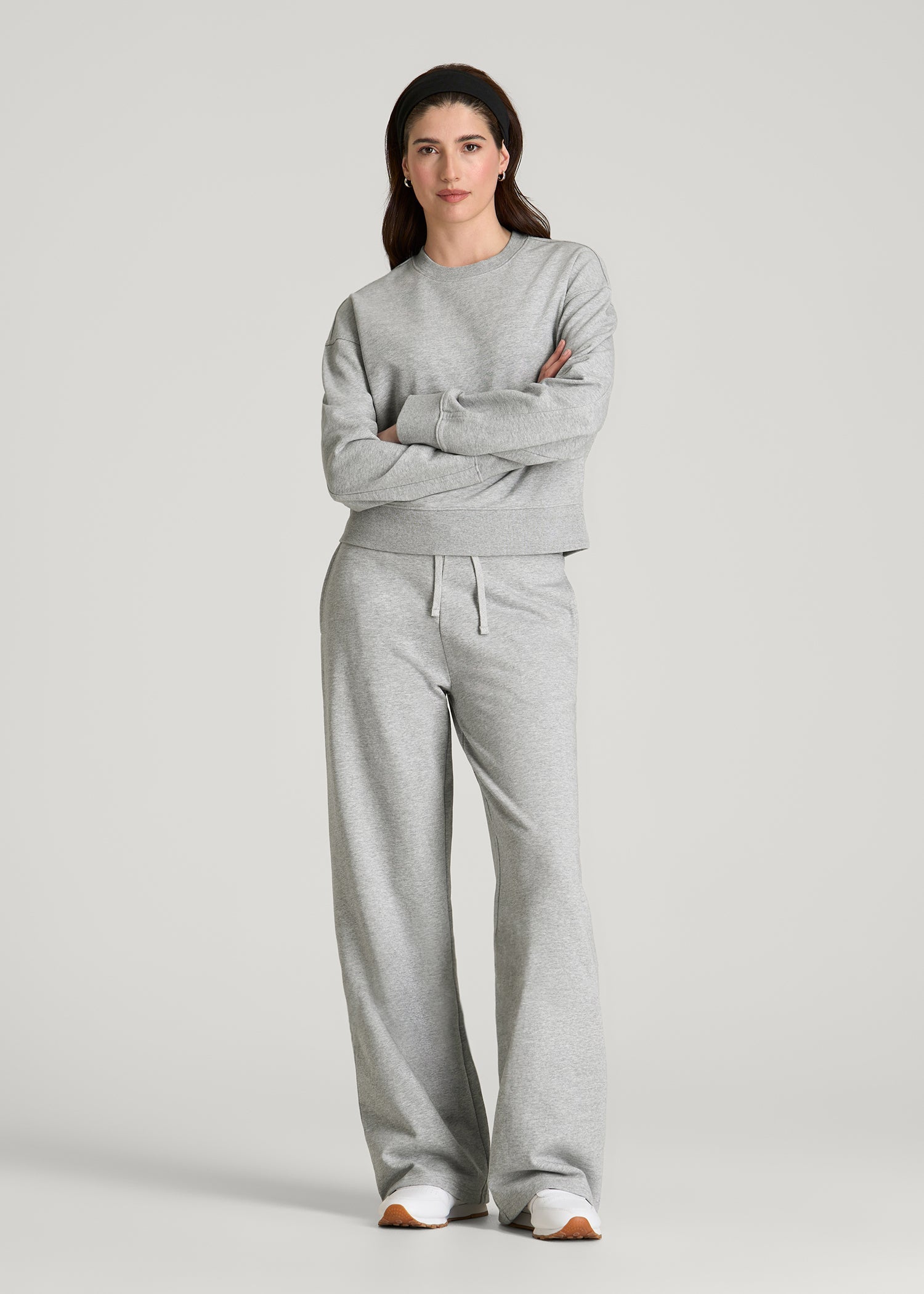 American Tall Women Everyday Terry Cropped Crew for Tall Women in Grey Mix