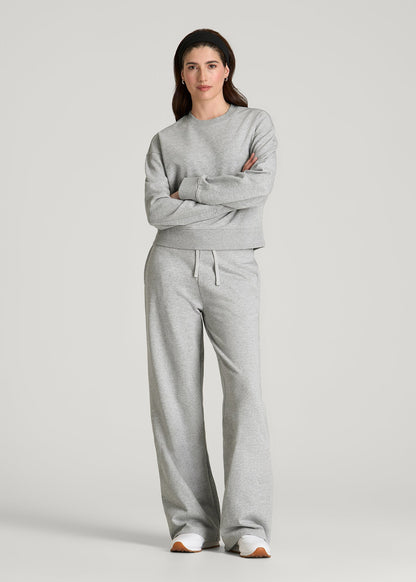 American Tall Women Everyday Terry Cropped Crew for Tall Women in Grey Mix