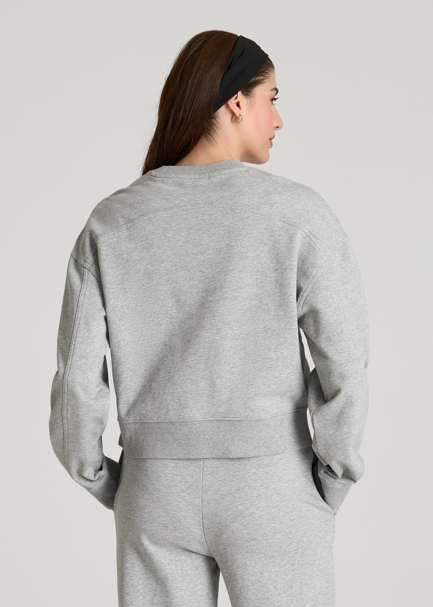 American Tall Women Everyday Terry Cropped Crew for Tall Women in Grey Mix