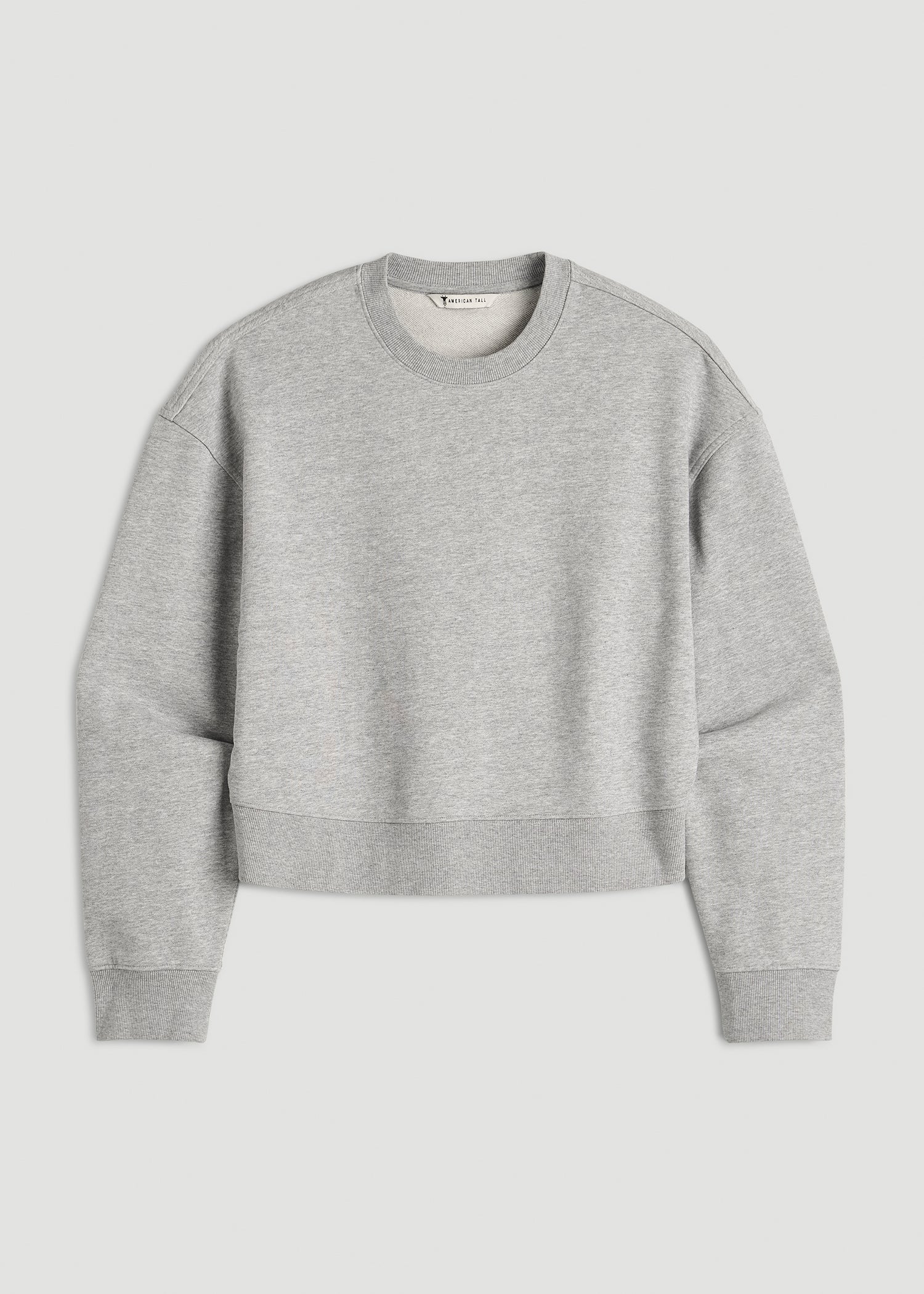 American Tall Women Everyday Terry Cropped Crew for Tall Women in Grey Mix