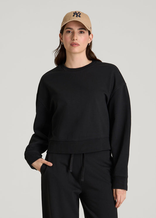American Tall Women Everyday Terry Cropped Crew for Tall Women in Black