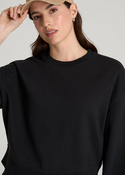 American Tall Women Everyday Terry Cropped Crew for Tall Women in Black