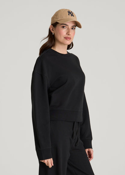 American Tall Women Everyday Terry Cropped Crew for Tall Women in Black