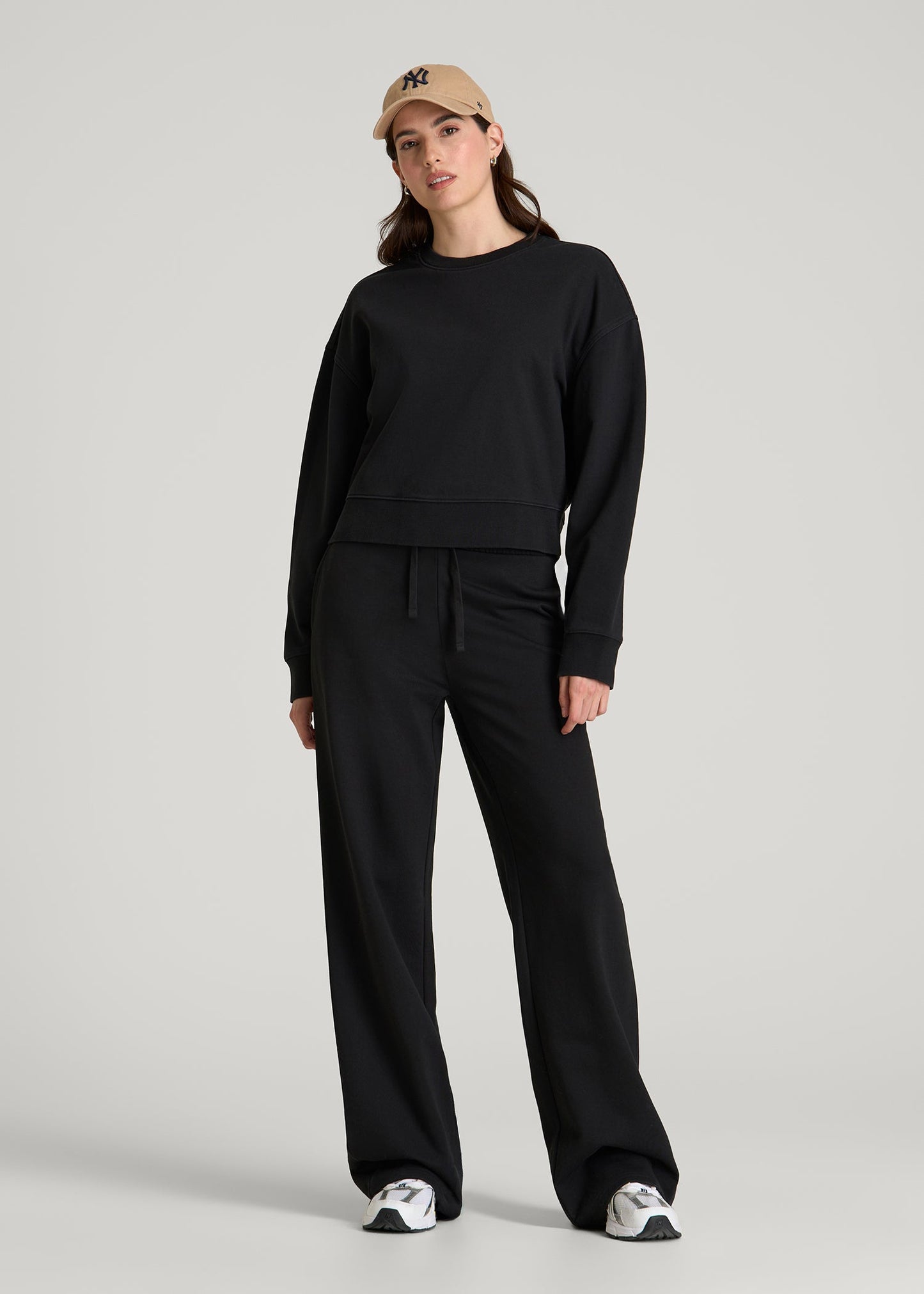 American Tall Women Everyday Terry Cropped Crew for Tall Women in Black