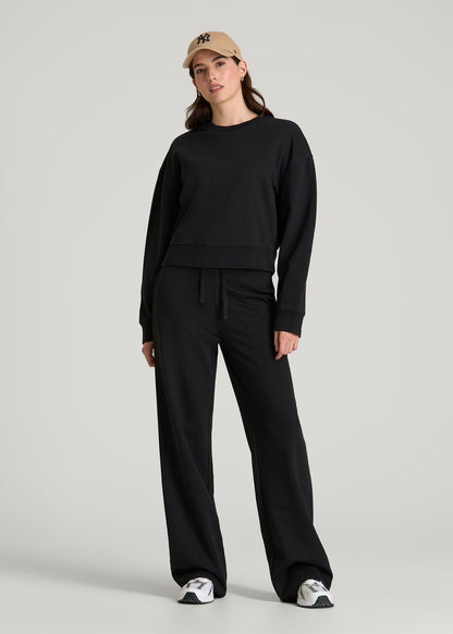 American Tall Women Everyday Terry Cropped Crew for Tall Women in Black
