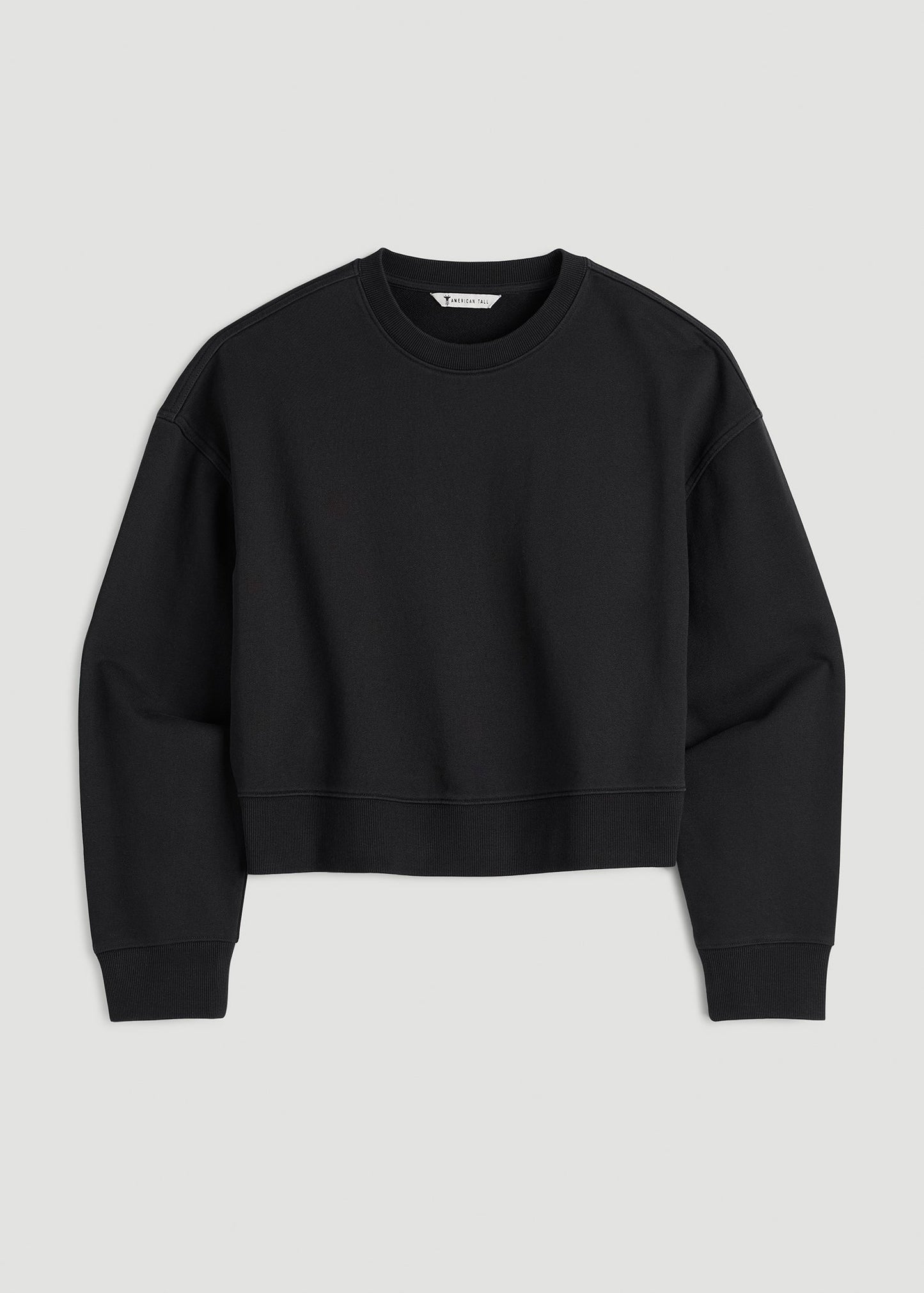 American Tall Women Everyday Terry Cropped Crew for Tall Women in Black