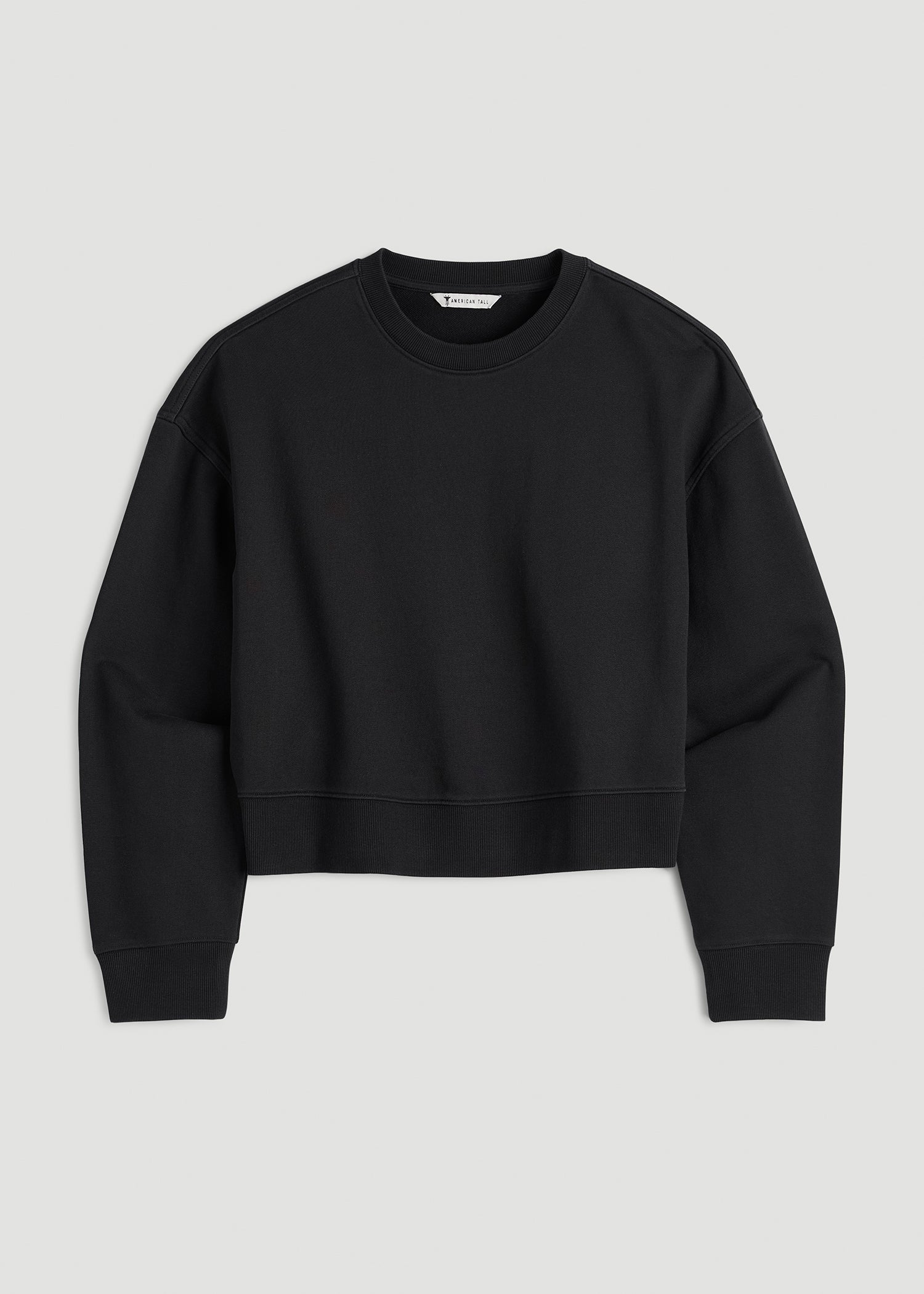 American Tall Women Everyday Terry Cropped Crew for Tall Women in Black