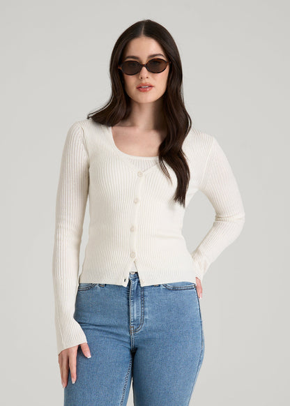 American Tall Women Boucle Knit Cardigan for Tall Women in Star White