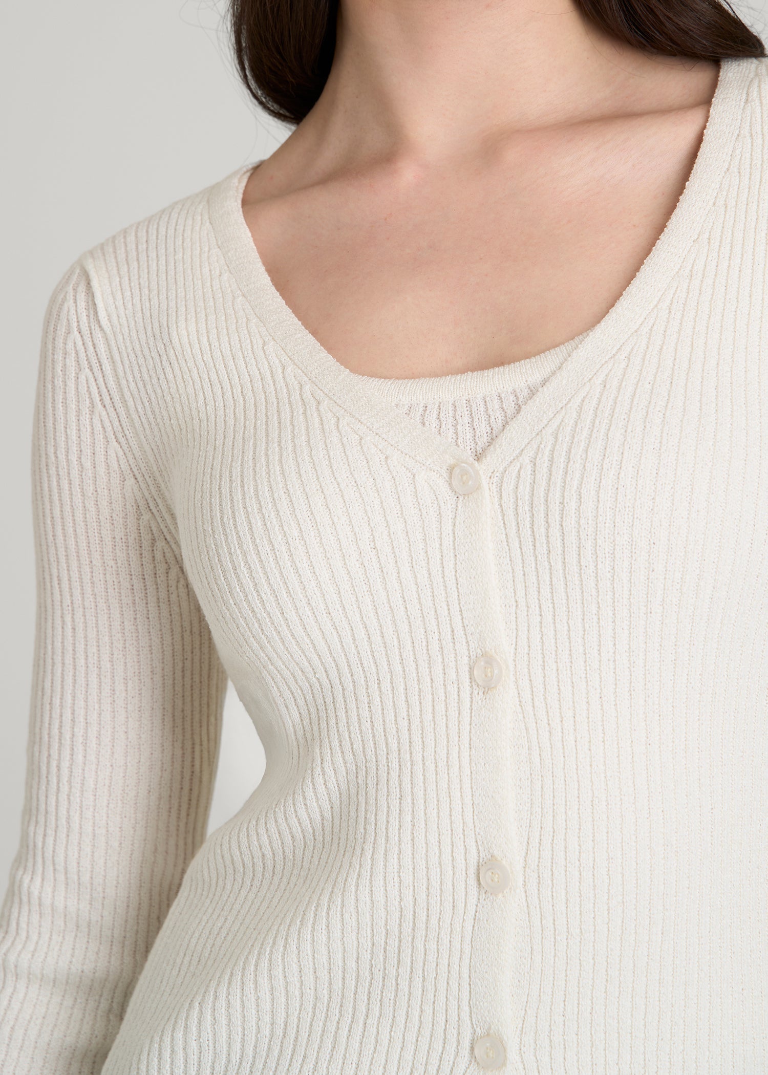 American Tall Women Boucle Knit Cardigan for Tall Women in Star White