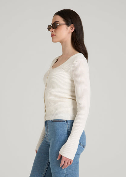 American Tall Women Boucle Knit Cardigan for Tall Women in Star White