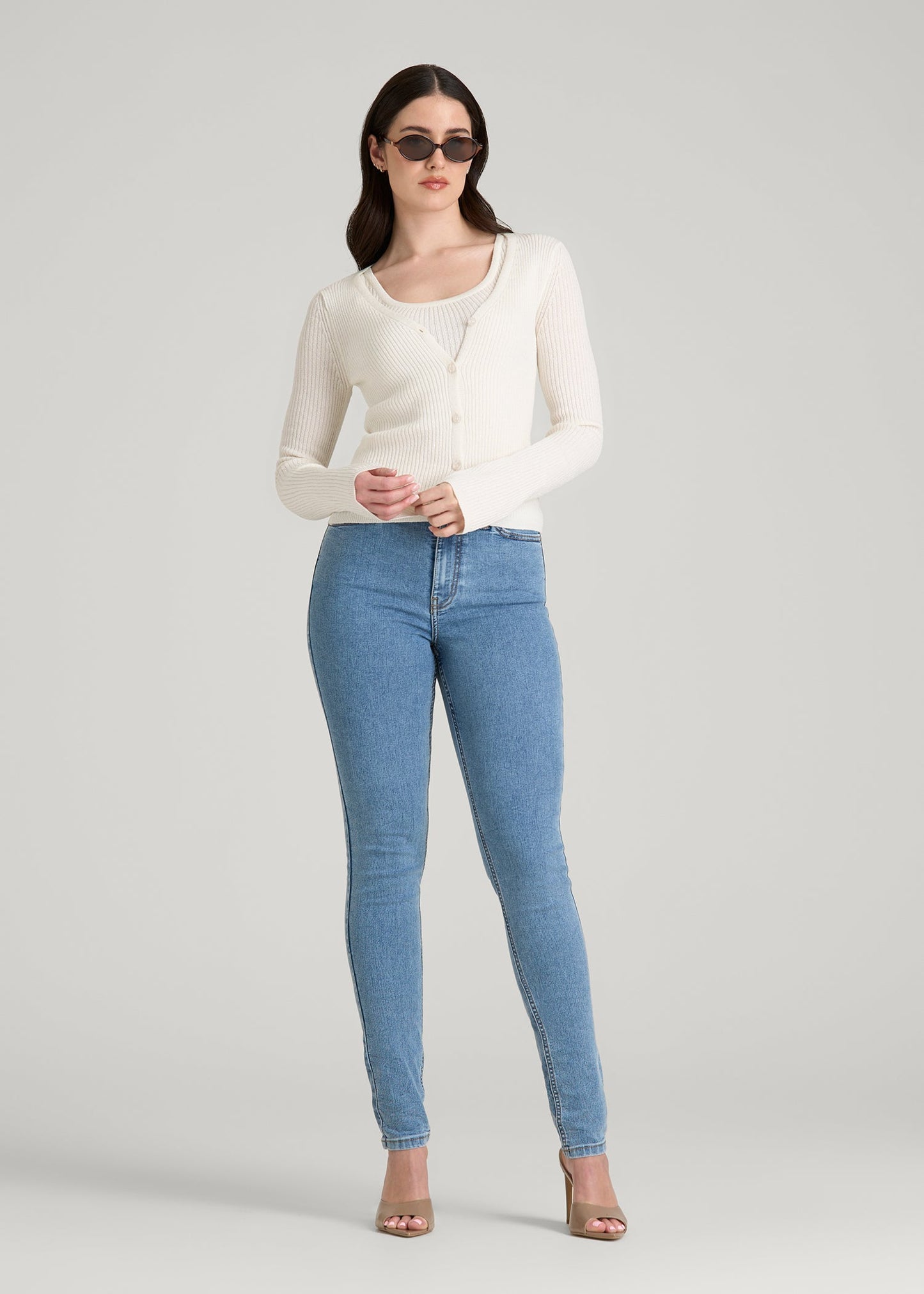 American Tall Women Boucle Knit Cardigan for Tall Women in Star White