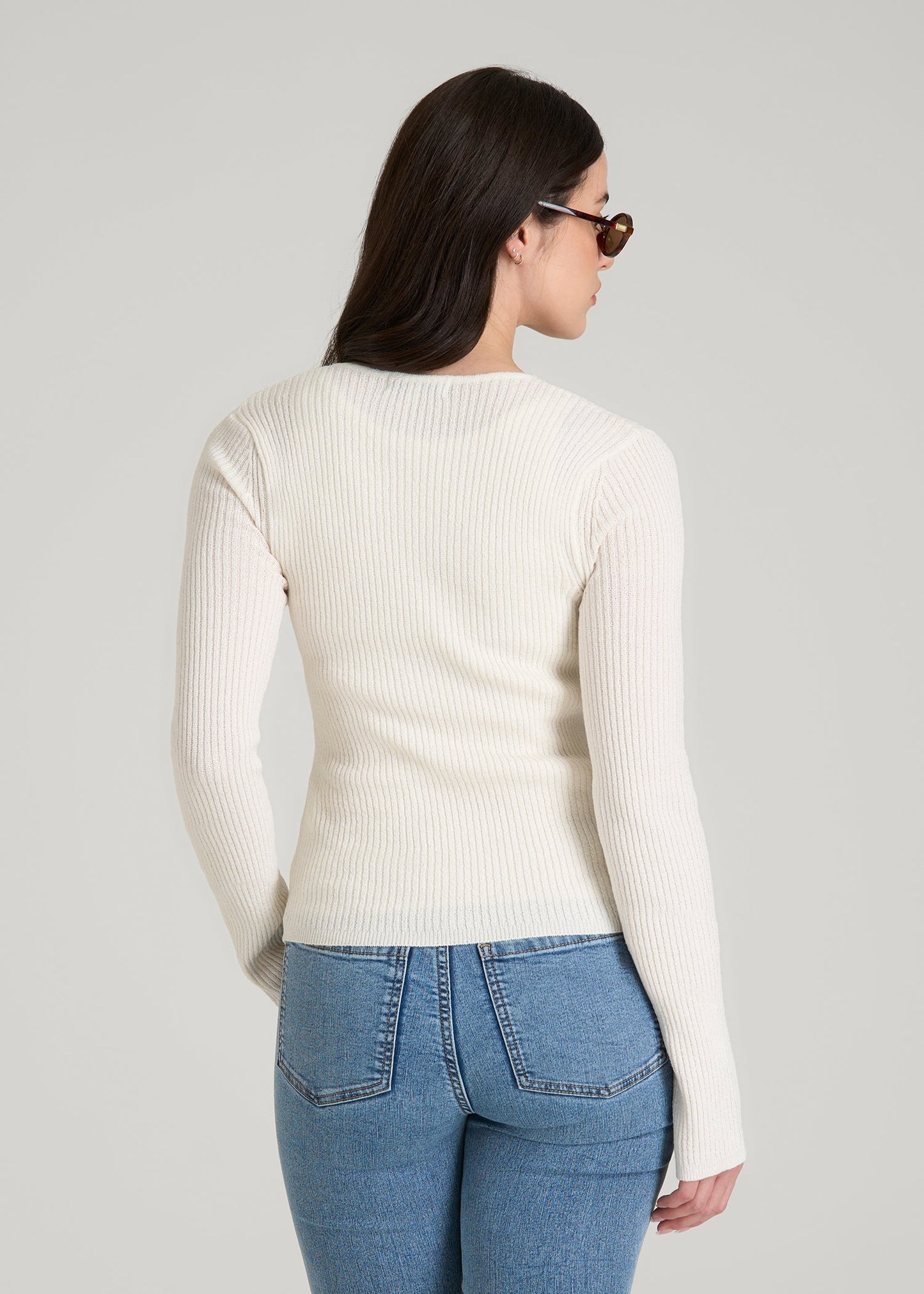 American Tall Women Boucle Knit Cardigan for Tall Women in Star White