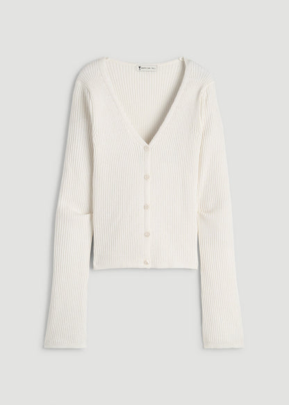 American Tall Women Boucle Knit Cardigan for Tall Women in Star White