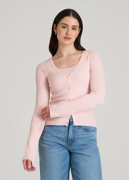 American Tall Women Boucle Knit Cardigan for Tall Women in Barely Pink
