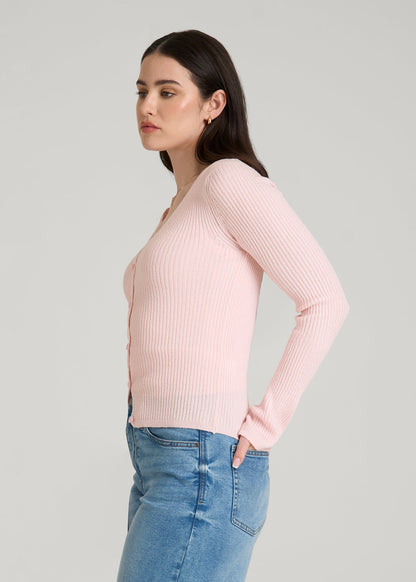 American Tall Women Boucle Knit Cardigan for Tall Women in Barely Pink