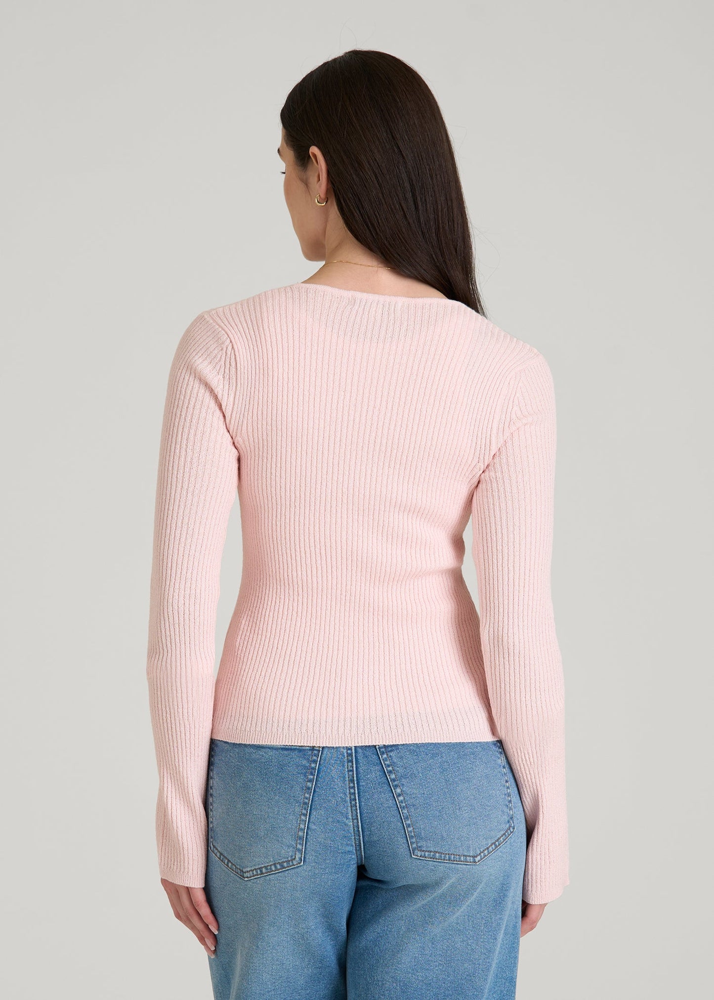 American Tall Women Boucle Knit Cardigan for Tall Women in Barely Pink