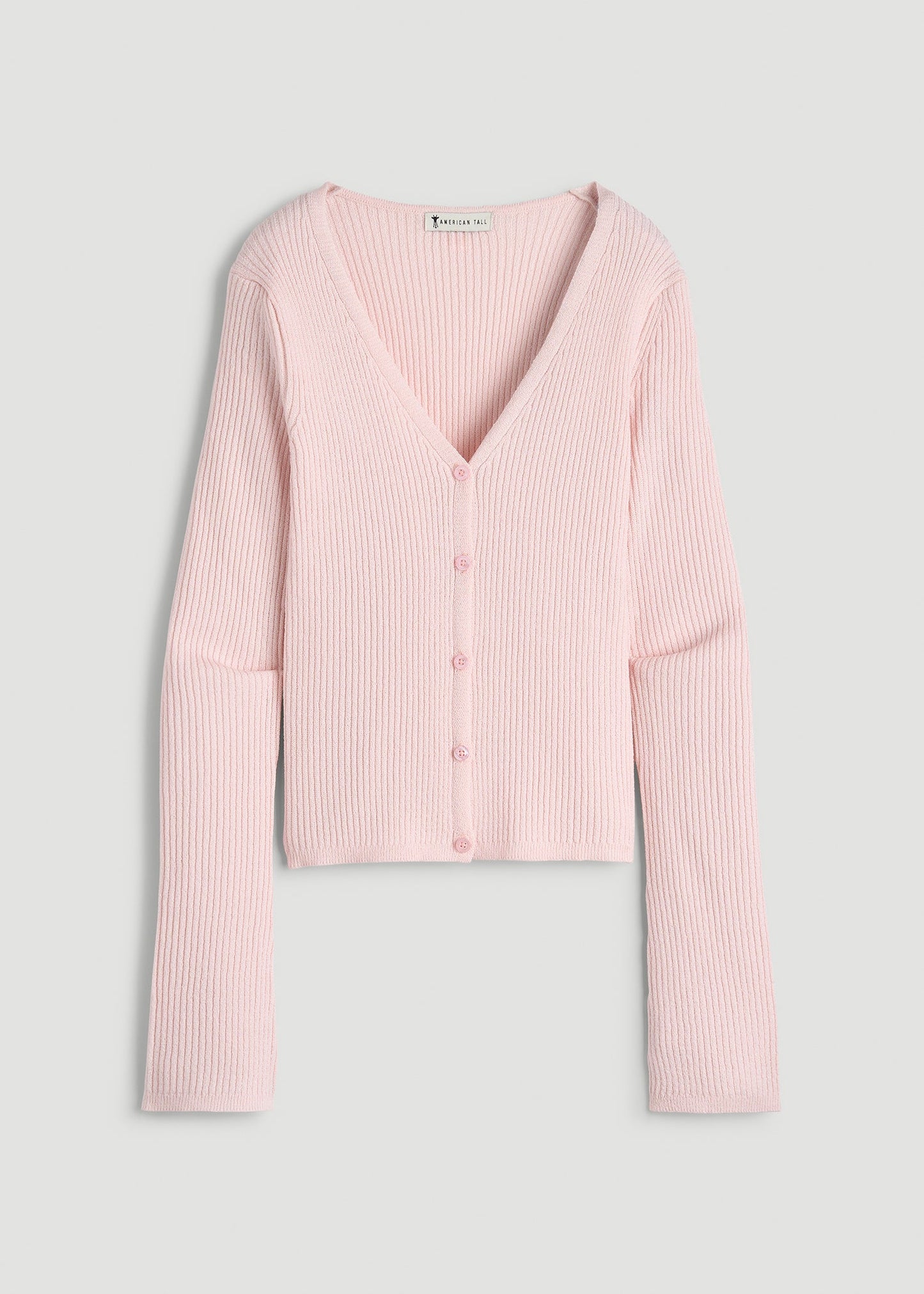 American Tall Women Boucle Knit Cardigan for Tall Women in Barely Pink