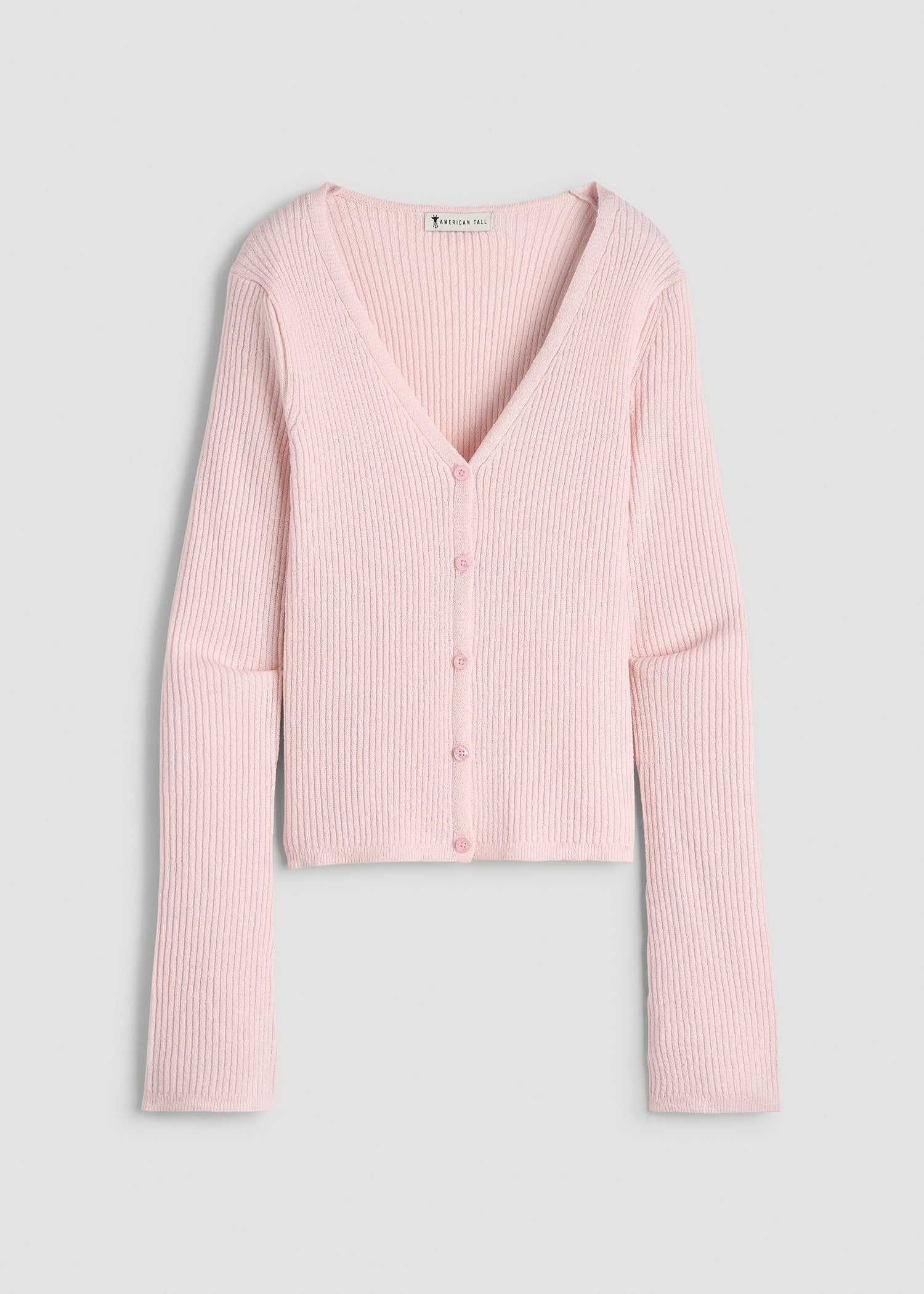 American Tall Women Boucle Knit Cardigan for Tall Women in Barely Pink