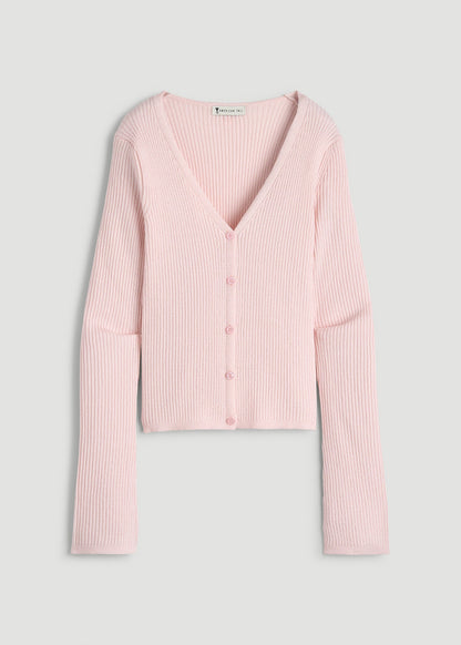 American Tall Women Boucle Knit Cardigan for Tall Women in Barely Pink