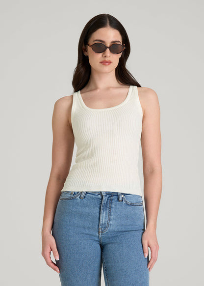 American Tall Women Boucle Knit Tank for Tall Women in Star White