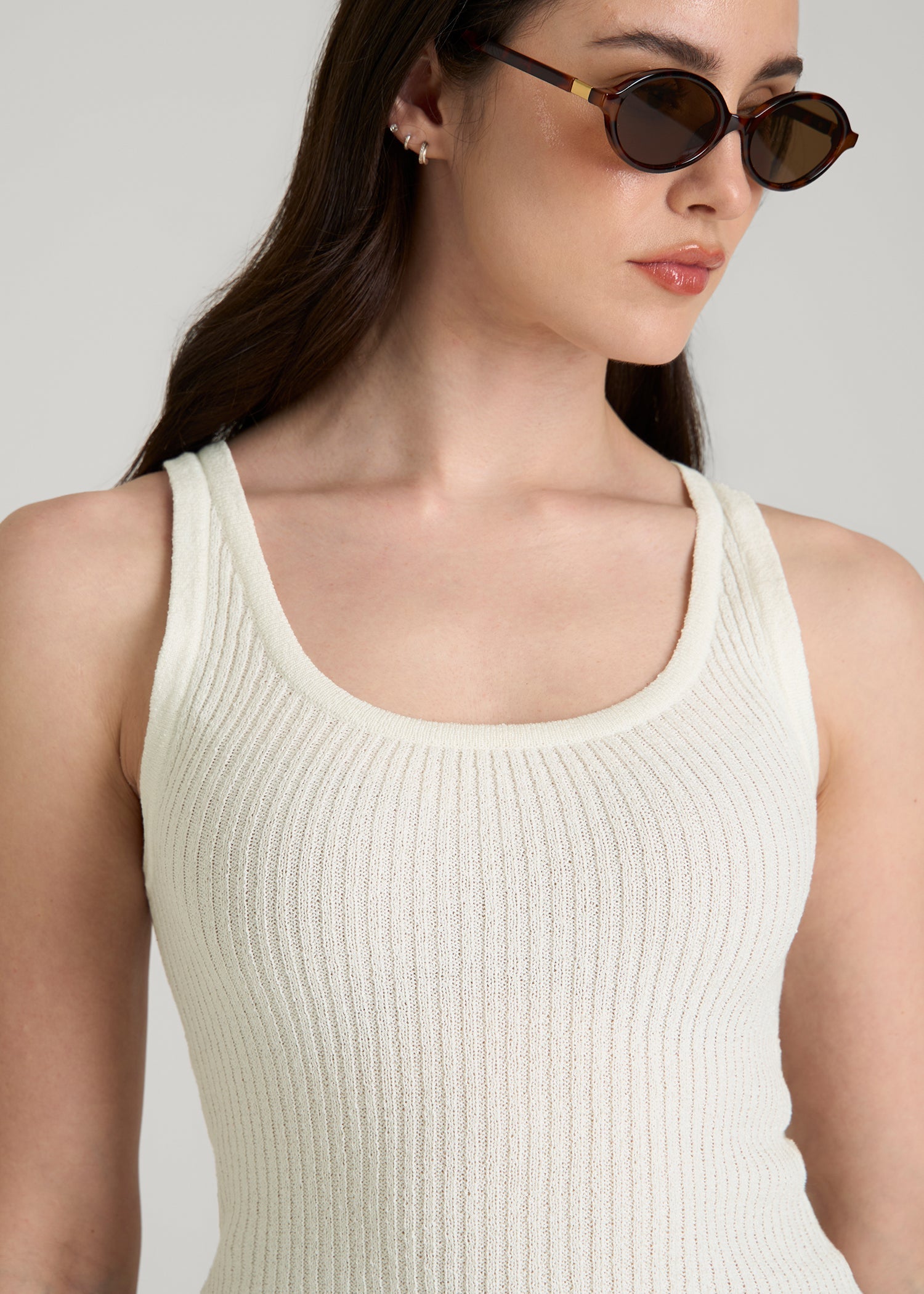 American Tall Women Boucle Knit Tank for Tall Women in Star White