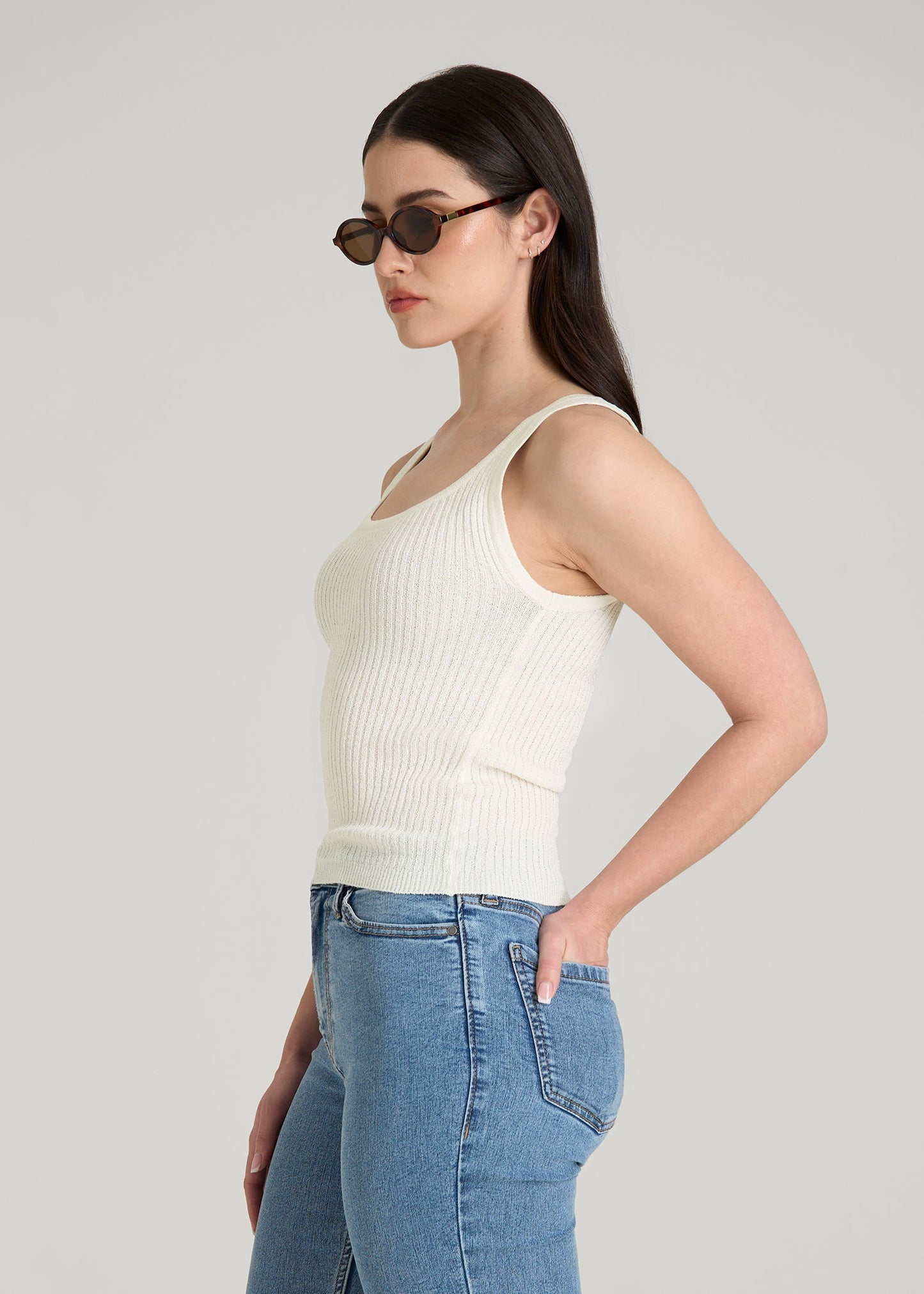 American Tall Women Boucle Knit Tank for Tall Women in Star White